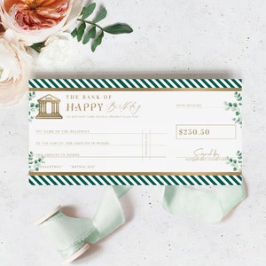 Geburtstagsscheck Vorlage, Gefälschter Bankscheck, Geschenkgutschein, Individuell druckbares Geschenkgutschein Geburtstagsgeschenk, Weihnachtsgeschenkgutschein, Ferras