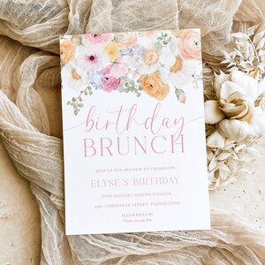 Birthday Brunch Party Invitation, Girls Birthday Party Invitation, Pink Spring Floral Birthday Lunch Invite, Birthday Party Evite, Millie
