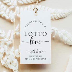 Étiquette imprimable de faveur d'amour de loto, autocollant minimaliste de faveur de mariage de carte à gratter, chance en faveur de l'amour, faveur de billet de loterie de mariage, Leyton