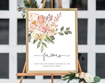 Printable Favors Sign, Vintage Blush Floral Boho Wedding Favors Sign, Fall Autumn, Baby Shower Favors Sign, Bridal Shower Favors, Cambridge
