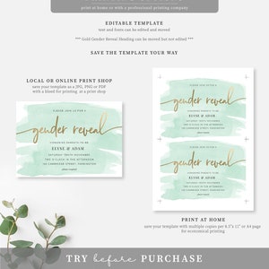 Mint Green Gender Reveal Invitation Template - Gold Foil - Gender ...