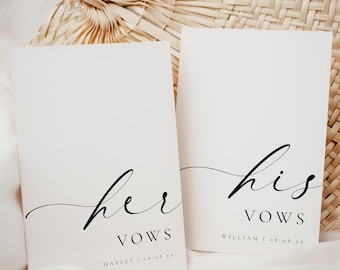 Printable His And Her Vow Books, Bride and Groom Wedding Day Card Template, Minimalist Wedding Vows Card, Wedding Ceremony Card Ellesmere