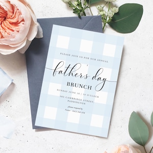 Father&#39;s Day Brunch Invitation, Family Brunch Party Invitation, Gold Foil Blue Watercolour, Male Party Invite, Boys Lunch Invitation