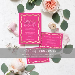 Marque-places imprimables, courbes en forme de vague, or rose vif, cartes de noms modifiables pour baby shower, cartes de table pour enterrement de vie de jeune fille soirée, cartes pour baby shower image 10