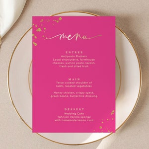 Pink und Gold bearbeitbare Menüvorlage, druckbares Hochzeitsmenü, Brautparty-Mittagsmenü, Babydusche-Menü, Brunch-Menü, Glitter, Paintly