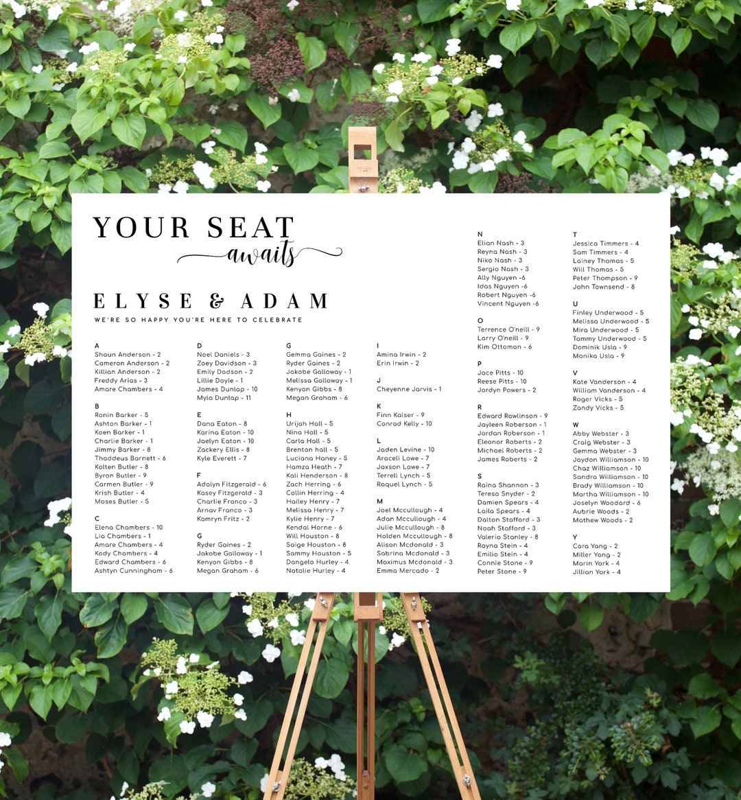 Alphabetical Seating Plan, Printable Editable Modern Minimal Wedding ...