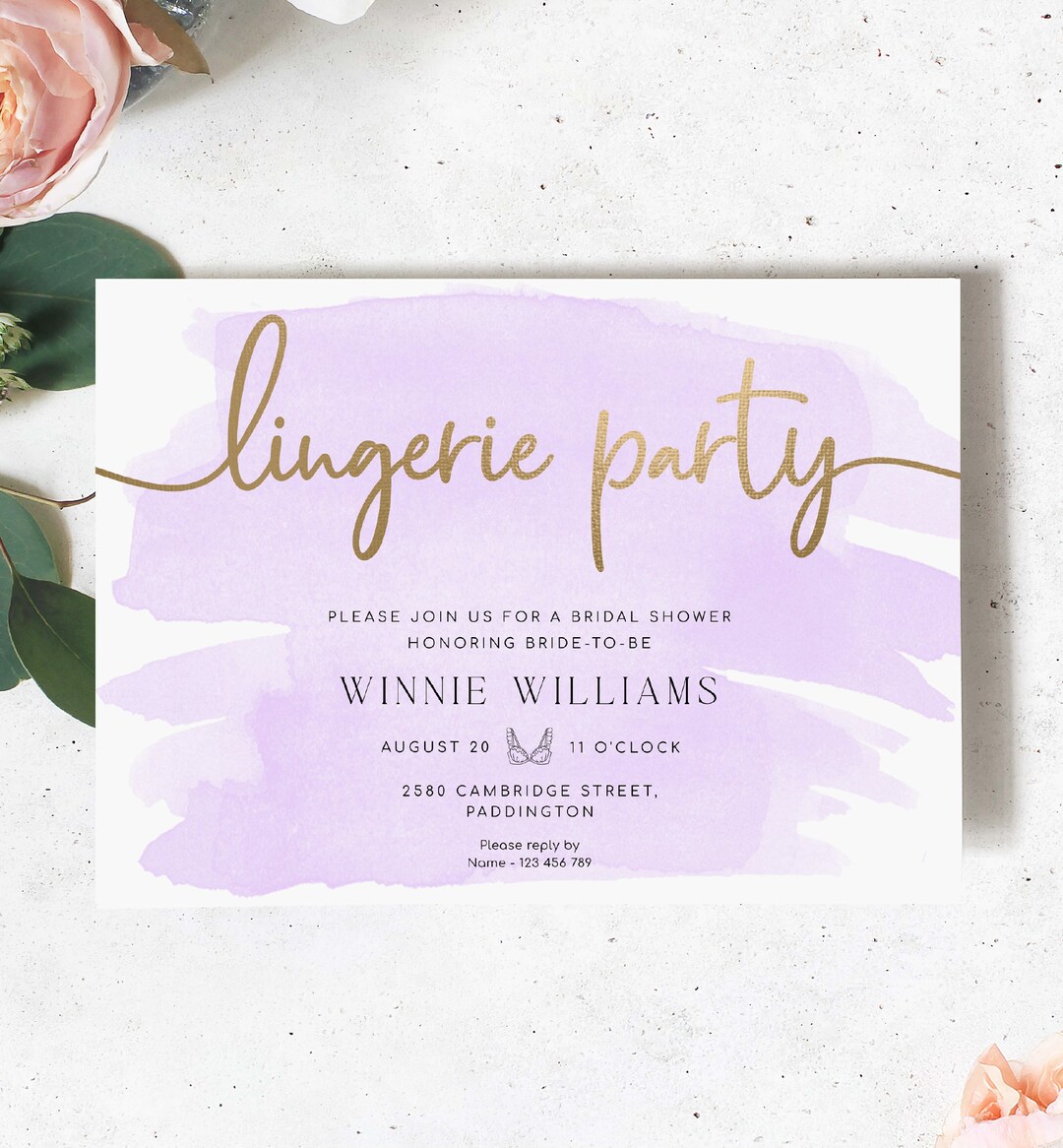 Printable Lingerie Party Invitation Template, Purple Watercolour ...