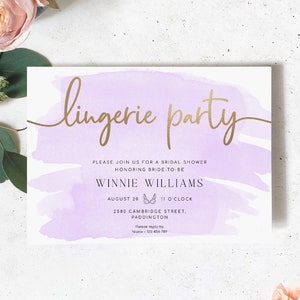 Printable Lingerie Party Invitation Template, Purple Watercolour Lingerie Bridal Shower Invitation, Printable Underwear Hens Party Invite