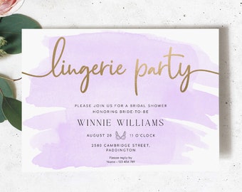 Printable Lingerie Party Invitation Template, Purple Watercolour Lingerie Bridal Shower Invitation, Printable Underwear Hens Party Invite