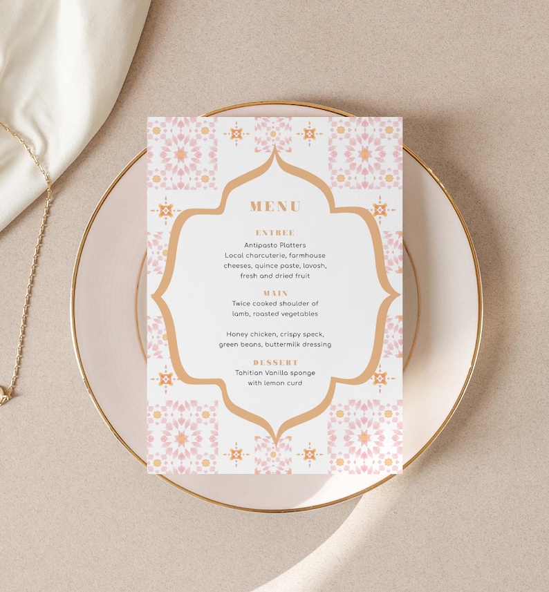 Moroccan Tile Menu Printable Template – Desert Dinner, Wedding ...