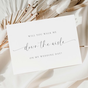 Modelo de cartão de casamento para você me acompanhar até o altar, cartão de proposta de casamento para impressão, casamento minimalista, Bridie
