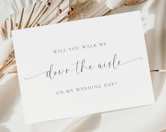 Will You Walk Me Down The Aisle Wedding Card Template, Printable Will You Give Me Away Wedding Proposal Card, Minimalist Wedding, Bridie