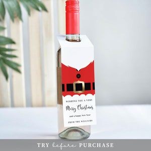 Printable Christmas Wine Bottle Tag, Santa Wine Bottle Bib, Holiday ...