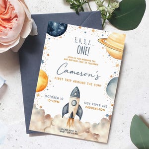 First Trip Around The Sun Birthday Party Invitation, Printable 1st Birthday Party Invite, Boy Space Invitation, Astronaut Invite