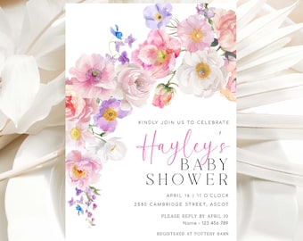 Wildflower Baby Shower Invitation Template, Boho Floral (Printable) Eloise