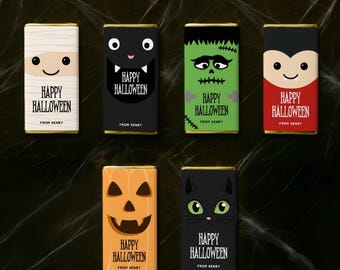 Utskrivbart Halloween-chokladpapper: Monstergodisetikett (DIY-mall)