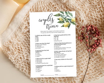Printable Lemon Couples Trivial Couples Shower Game - Italian Lemons - How Well Do You Know The Couple - Bridal Shower Game - Tuscan Lemons