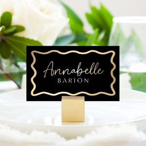 Druckbare Tischkarten, Wellenlinie, Goldfarbe, Hochzeitskarten, Hochzeitskarten, Brautparty, Gedecke, Babypartykarten