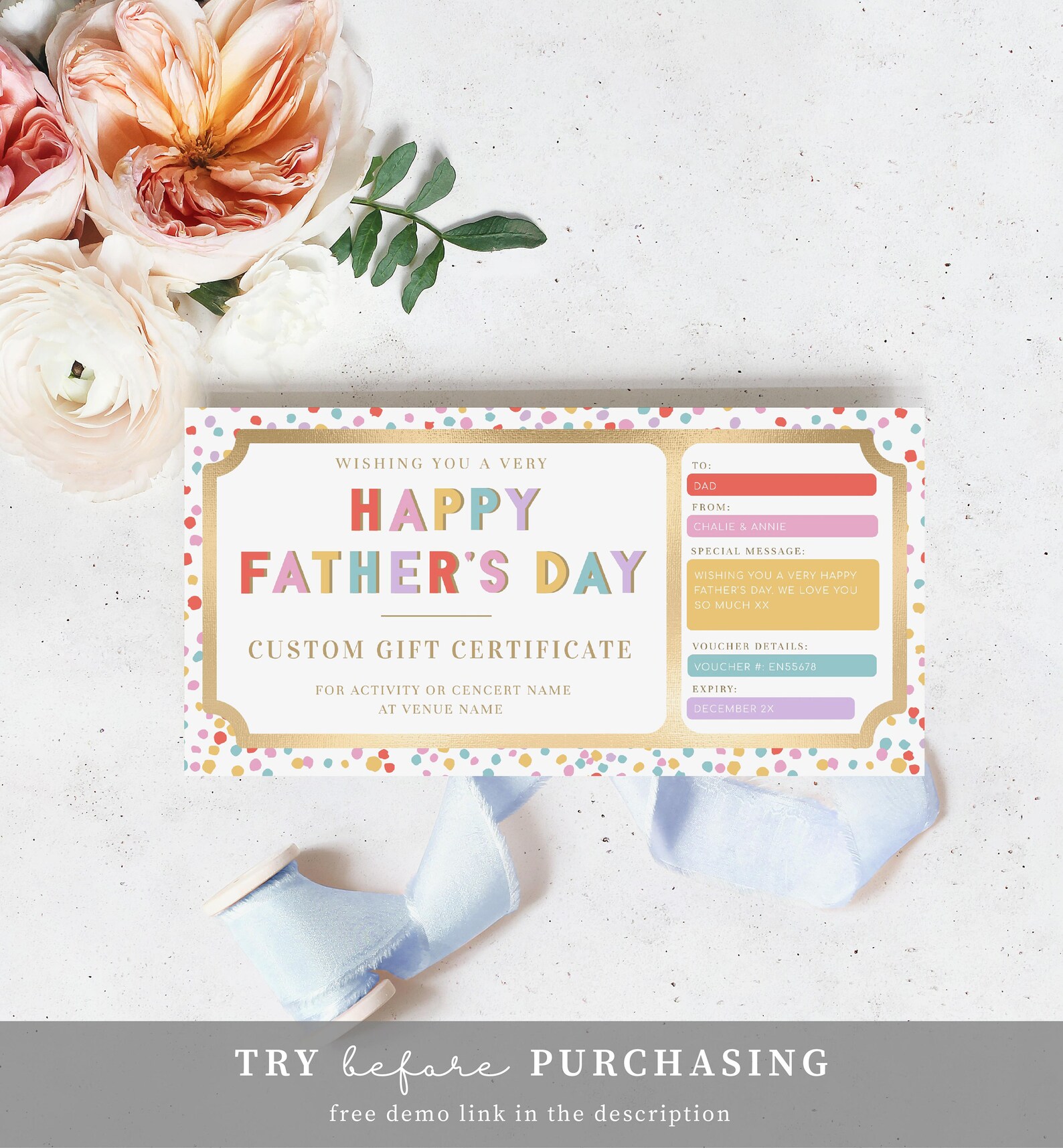 Father's Day Custom Gift Voucher Template Printable Etsy