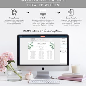 Editable 3 Long Tables & Bridal Seating Chart, Greenery Wedding Banquet Tables Plan, Welcome Seating Chart Sign, Seating Plan Poster, Ferras image 5