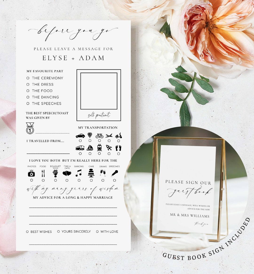 Wedding Guest Book Card and Sign Template Printable Newlywed Etsy