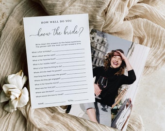 How Well Do You Know The Bride Game, Modern Minimalist Who Knows The Bride Best Game, Bridal Shower Trivia Game, Quinn Script