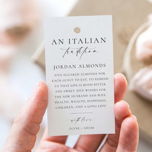 An Italian Tradition Favor Tag, Printable Jordan Almonds Tag, Minimalist Sugared Almonds Wedding Favor Tag, Wedding Tradition Tag, Ellesmere