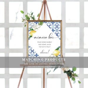 Lemonade Bar Sign - Mediterranean Blue Tile Lemons - Editable Bridal ...