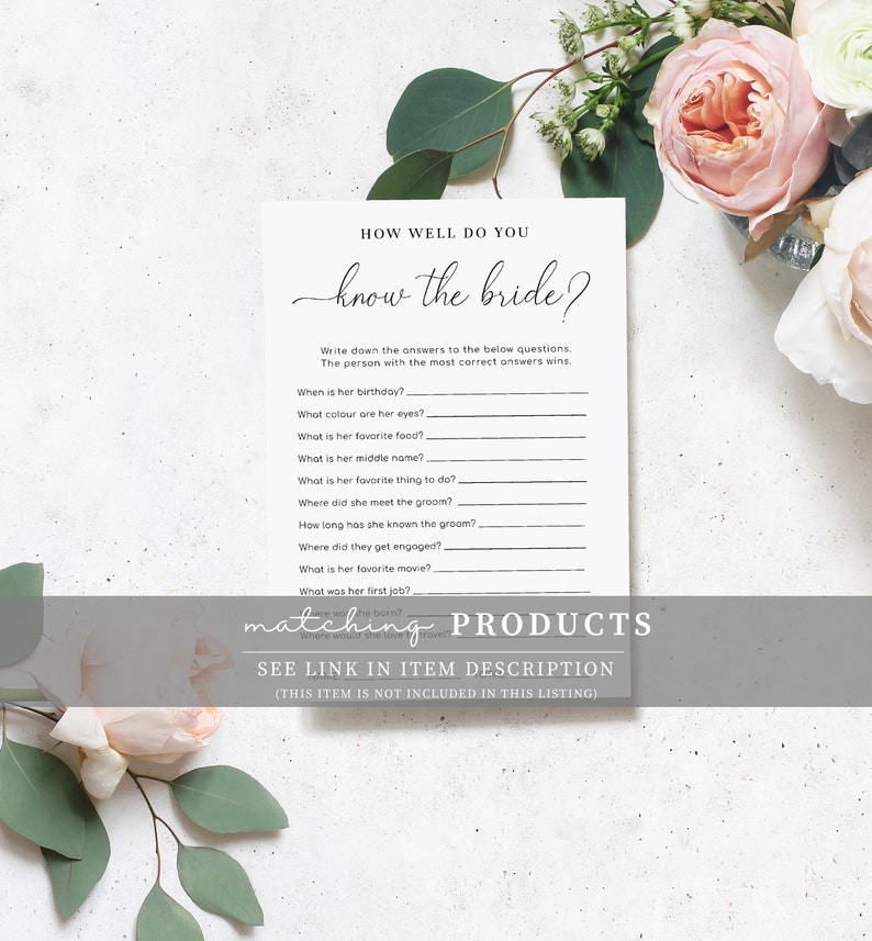 Who Am I Bridal Shower Game, Printable Favorite Memory With The Bride Game, Modern Minimalist Bridal Shower Game, Quinn Script image 10