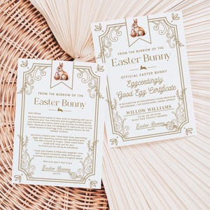 Carta imprimible del conejito de Pascua y certificado de miembro de Easter Good Egg, certificado de premio Easter Eggcellent, carta del conejito de Pascua