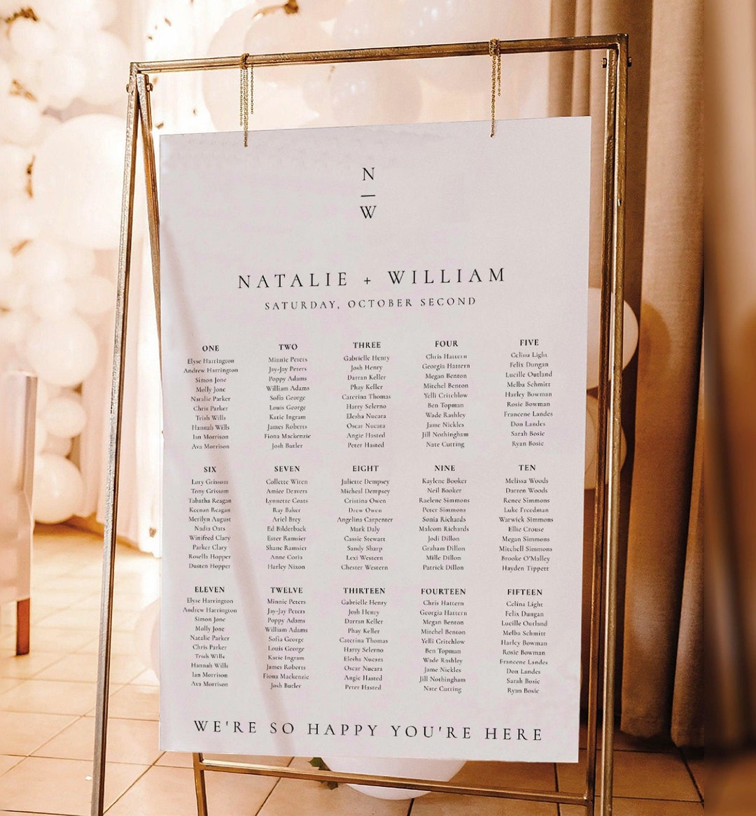 Printable Wedding Seating Chart Template Elegant Wedding - Etsy