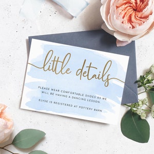 Blaue Babyparty kleine Details Vorlage - Goldfolie - Baby Boy Shower Invite - Druckbare bearbeitbare Einladung - Aquarell