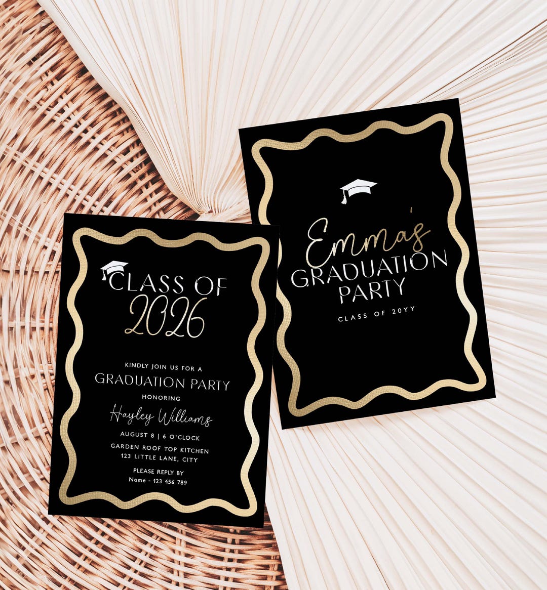 Class of 2026 Graduation Party Invite, Black Gold College High School ...