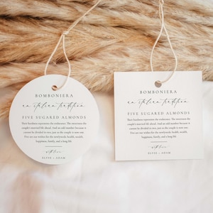 Etichetta bomboniera tradizione italiana, etichetta stampabile con cinque confetti, etichetta bomboniera minimalista per matrimonio, etichetta tradizione matrimonio Ellesmere