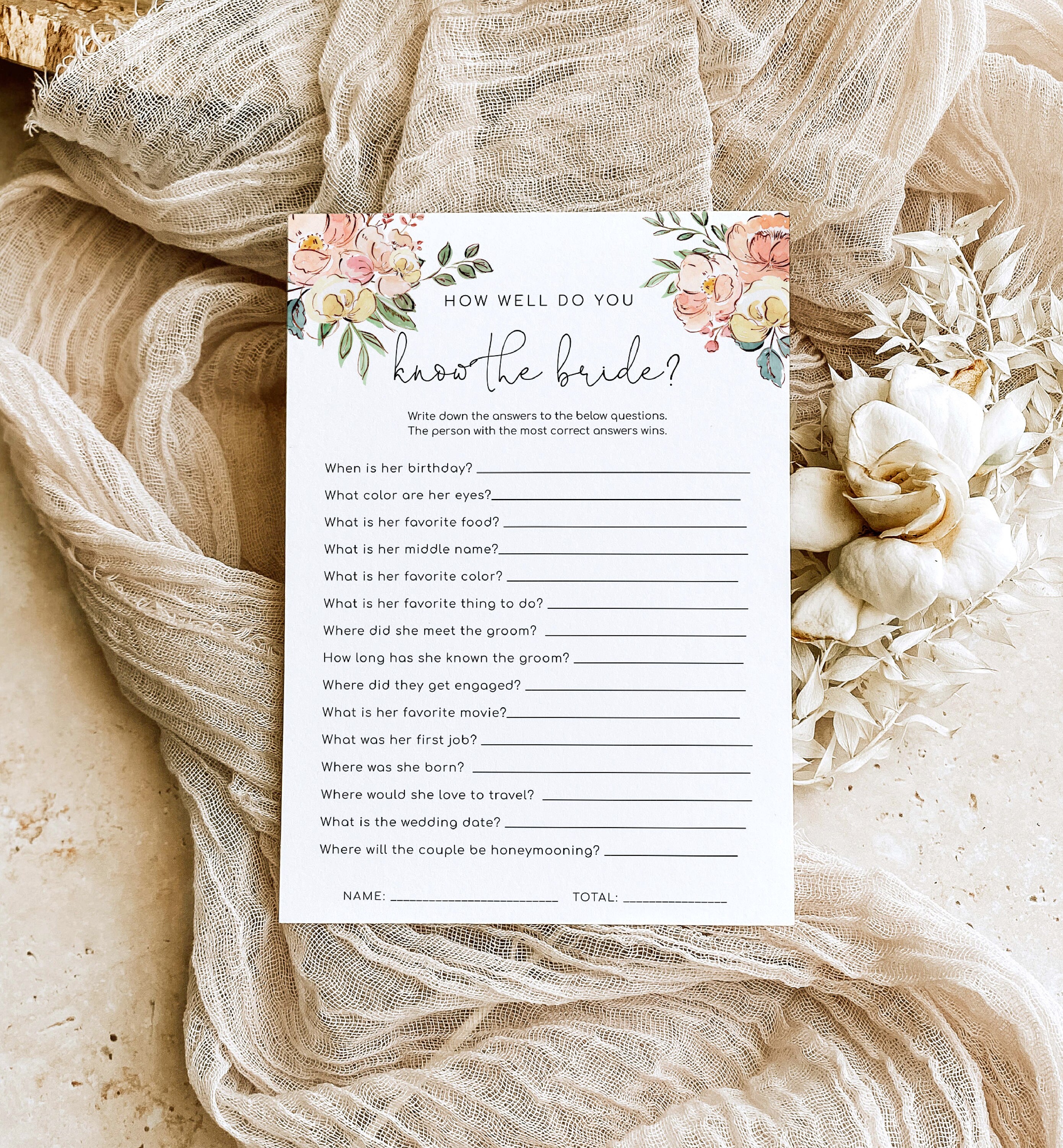 How Well Do You Know the Bride Printable Bridal Shower Game Template ...