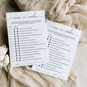 Über oder unter Druckbares Spiel, Brautparty Paare Quiz Spiel, Minimalistisches Hochzeit Quiz Spiel