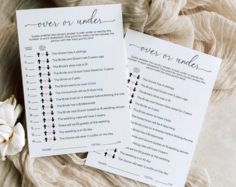 Over Or Under Printable Game, Bridal Shower Couples Trivia Game, Minimalist Wedding Shower Quiz Game, Quinn Script