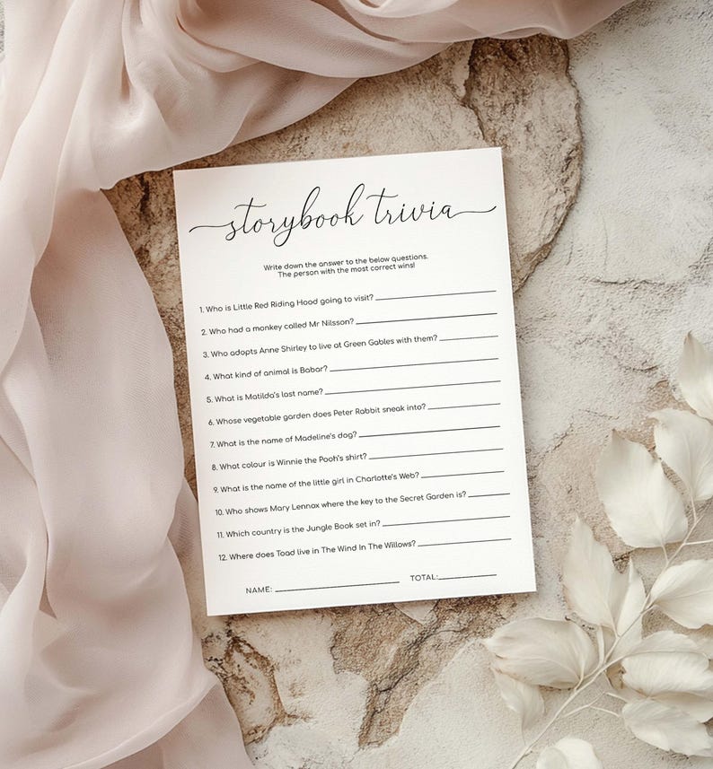 Printable Storybook Trivia Game: Minimalist Baby Shower Quiz (5x7 & A5 ...