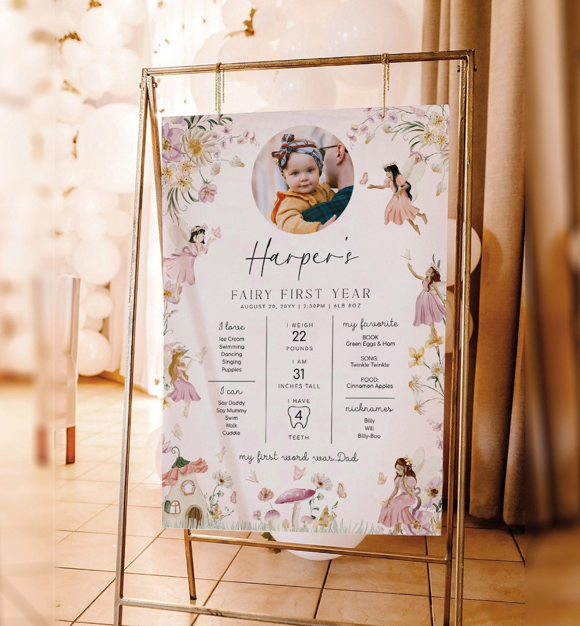 Fairy Photo First Birthday Milestone Board, Printable Baby's First Year ...