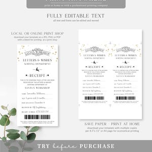 Peut inclure: Un mod&egrave;le imprimable de re&ccedil;u de l'Atelier du P&egrave;re No&euml;l. Le design comprend le texte "Letters & Wishes Sorting Department" et "Receipt". Le mod&egrave;le est enti&egrave;rement modifiable et t&eacute;l&eacute;chargeable en JPG, PNG ou PDF.