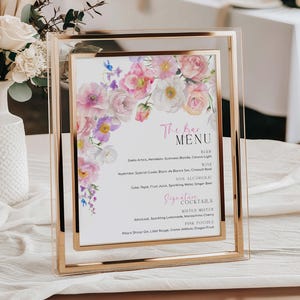 The Bar Menü Zeichen, druckbare Hochzeit Bar Menü Vorlage, Hot Pink Wildblumen Barkarte, Menü, Brautdusche Getränkekarte, Babyparty, Eloise