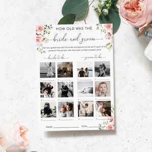 How Old Was The Bride and Groom Photo Game, Blush Floral Baby Photo Game, Age Guessing Game, Bridal Shower Game, Darcy Floral