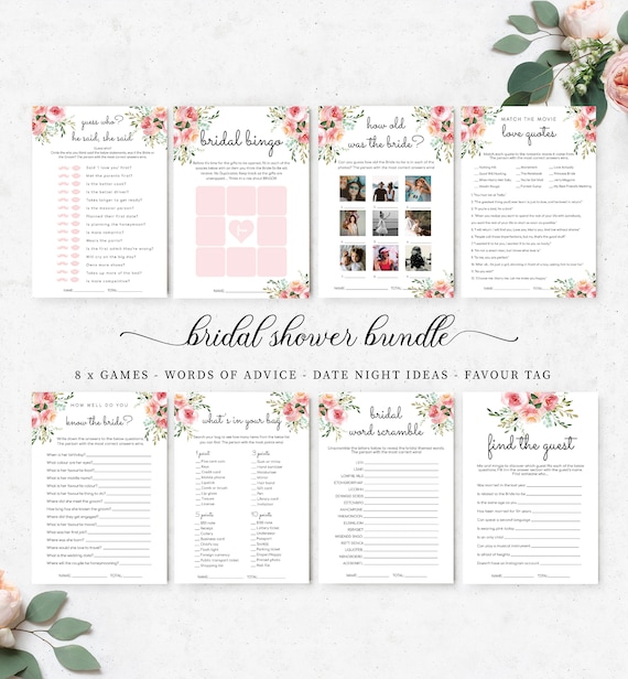 Floral Bridal Shower Games Bundle Pack Editable Instant 