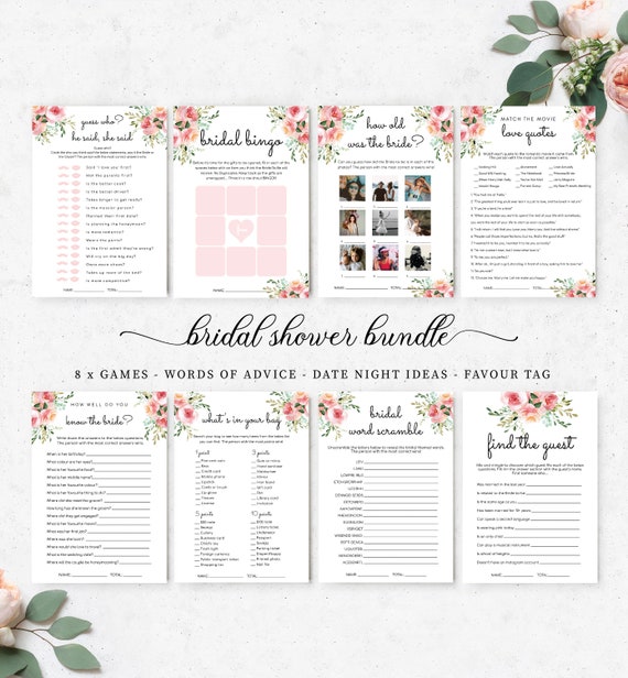 Floral Bridal Shower Games Bundle Pack Editable Instant 