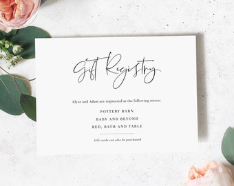 Gift Registry Card - Printable Minimalist Modern Wedding Gift Registry Card - Simple Wedding Gift Registry Invitation Card - Gigi Script