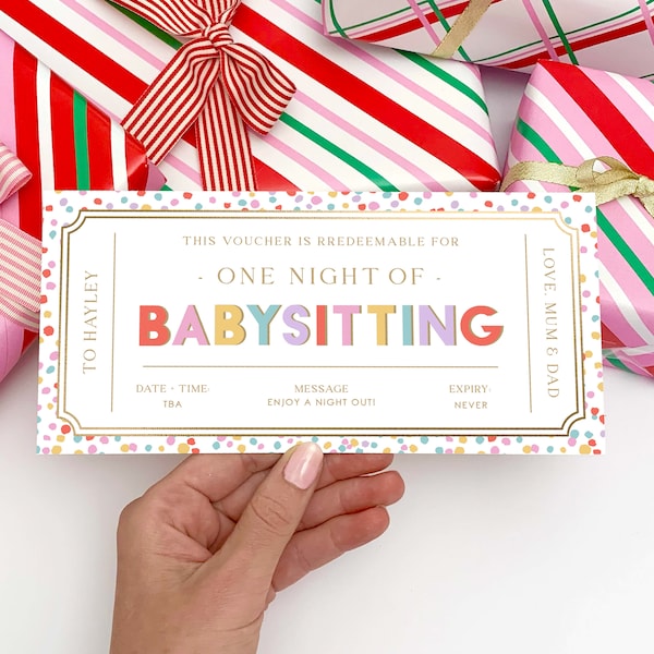 Babysitting Gift Voucher Template, Printable Babysitting Gift Certificate, Babysitting Coupon, Childminding Date Night Voucher, Multi Dot