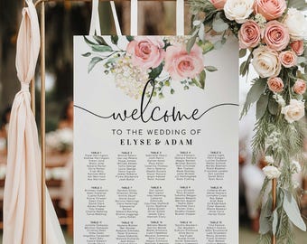 Printable Blush Floral Wedding Seating Chart, Editable Wedding Table Plan, Printable Seating Chart Template, Seating Plan Poster, Darcy
