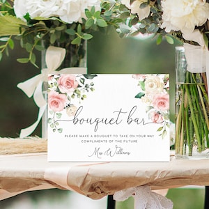 Printable Bouquet Bar Sign, Flower Bar Sign, Bridal Shower Bouquet Station Sign, Blush Floral Flower Favor Sign, Darcy Floral Pink