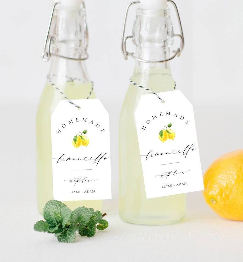 Homemade Limoncello Favor Tag Template, Minimalist Limoncello Bottle Wedding Favor Label, Printable Bridal Shower Favor Tag, Ellesmere