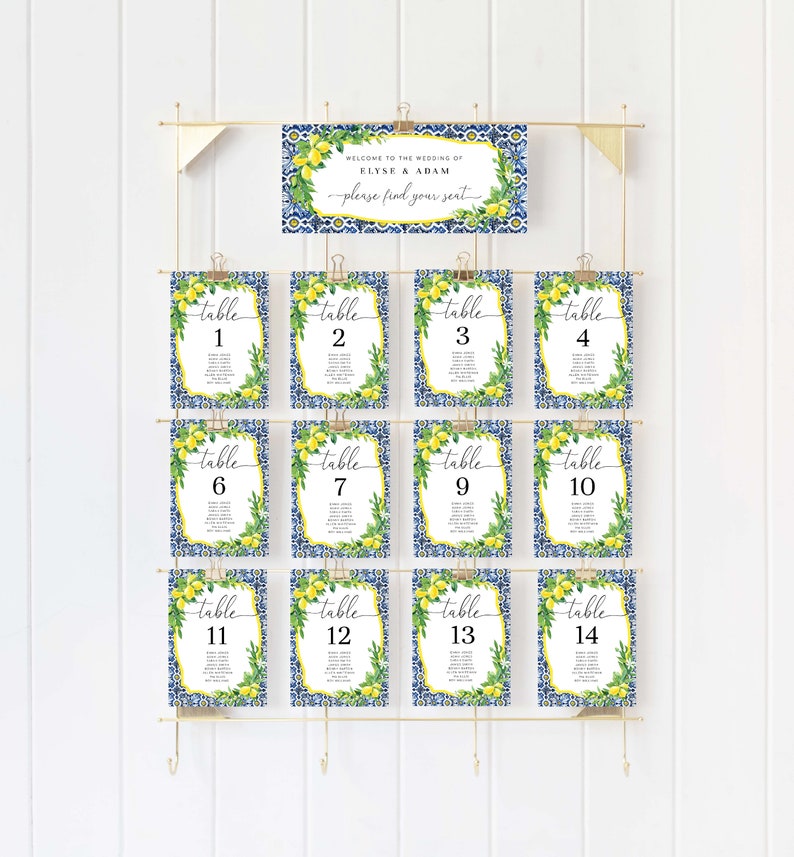 Card Table Layout Design Positano Tile Wedding Table Plan Cards: Lemon Seating Chart (printable ...